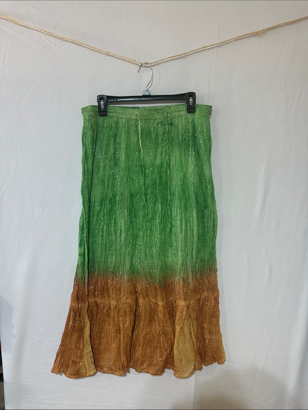 Y2K Green and Brown Ombre Maxi Skirt — Sparkle Crinkle Fabric 0091